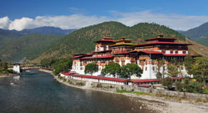 Die Klosterburg Dzong in Punakha in Bhutan